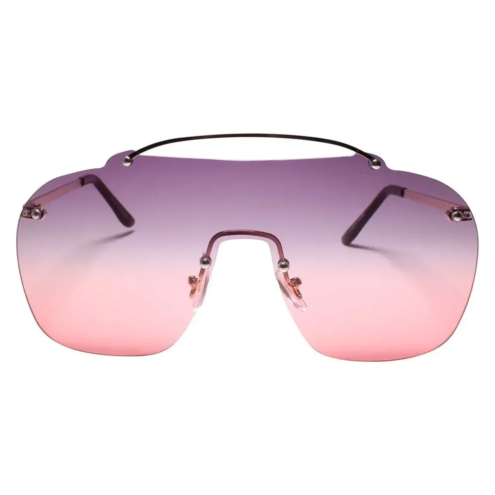 Rimless Mono Lens Purple & Pink Aviator Sunglasses